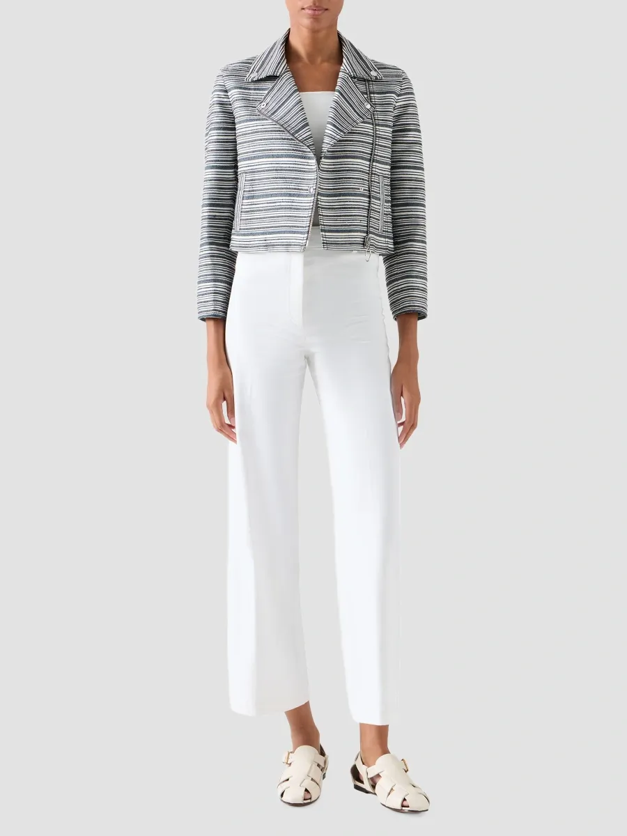Akris punto Women's Striped Silk Crop Biker Jacket | Thumbnail 2 Akris punto Women's Striped Silk Crop Biker Jacket | Thumbnail 2