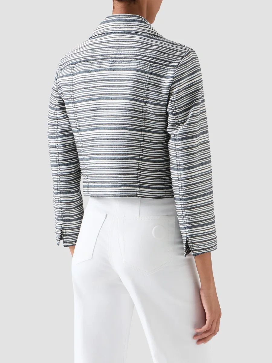 Akris punto Women's Striped Silk Crop Biker Jacket | Thumbnail 3 Akris punto Women's Striped Silk Crop Biker Jacket | Thumbnail 3