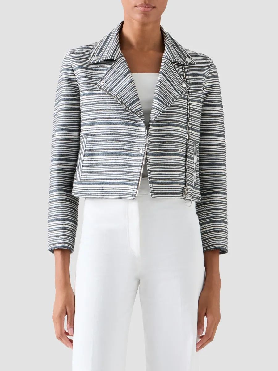 Akris punto Women's Striped Silk Crop Biker Jacket | Thumbnail 4 Akris punto Women's Striped Silk Crop Biker Jacket | Thumbnail 4