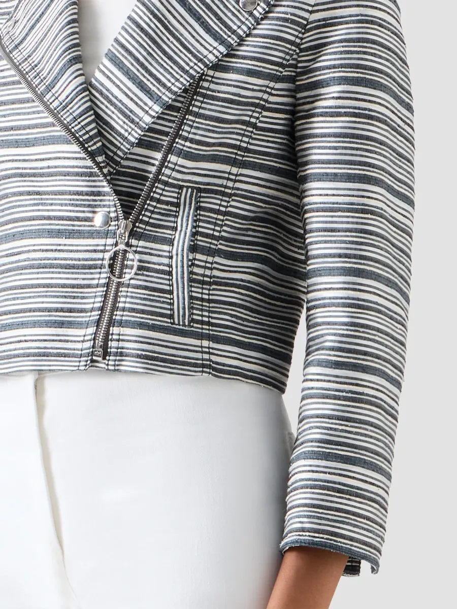 Akris punto Women's Striped Silk Crop Biker Jacket | Thumbnail 5 Akris punto Women's Striped Silk Crop Biker Jacket | Thumbnail 5