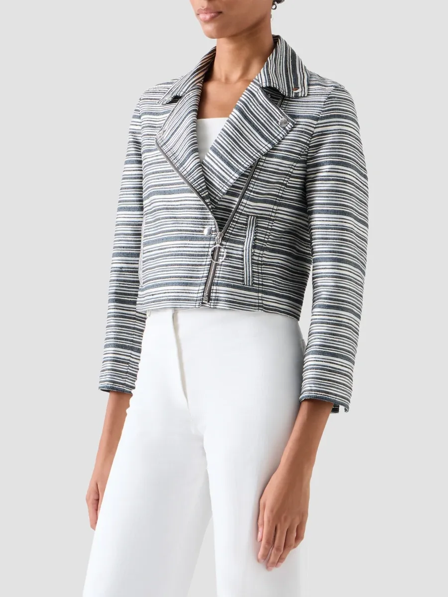 Akris punto Women's Striped Silk Crop Biker Jacket | Thumbnail 6 Akris punto Women's Striped Silk Crop Biker Jacket | Thumbnail 6