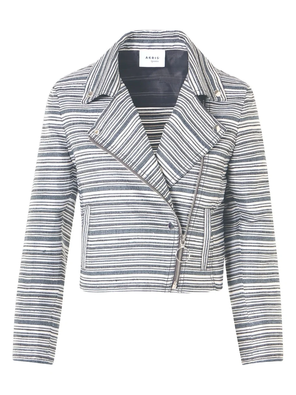Akris punto Women's Striped Silk Crop Biker Jacket