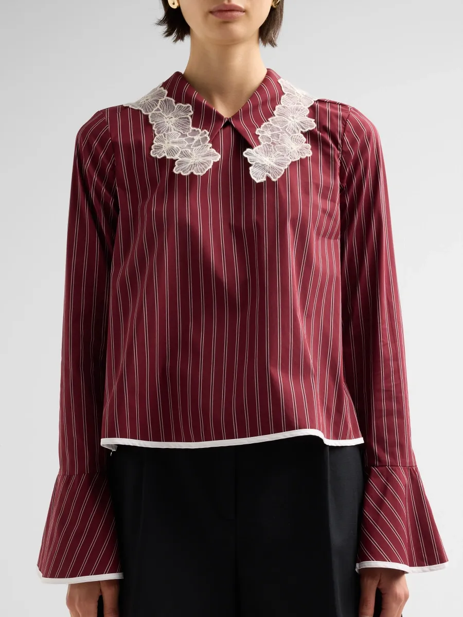 Kika Vargas Women's Mizohu Striped Lace Appliqué Top | Thumbnail 5