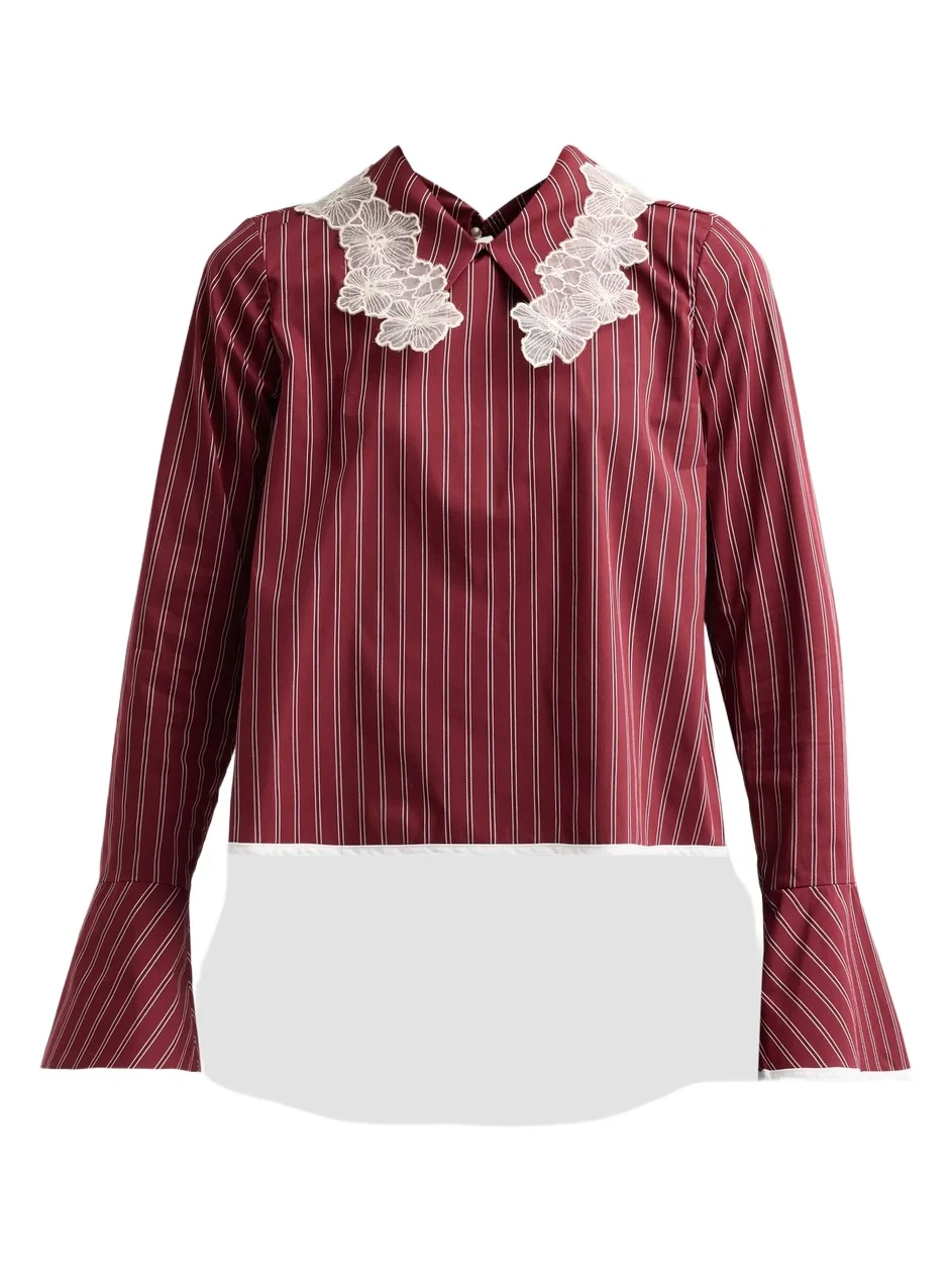 Kika Vargas Women's Mizohu Striped Lace Appliqué Top
