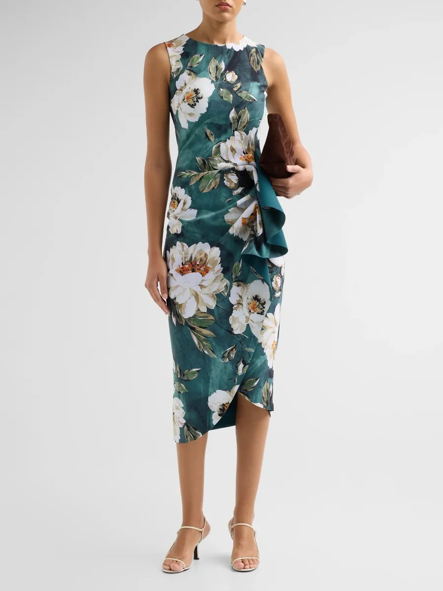 Chiara Boni La Petite Robe Women's Wang Floral Draped Sheath Midi Dress | Thumbnail 2 Chiara Boni La Petite Robe Women's Wang Floral Draped Sheath Midi Dress | Thumbnail 2