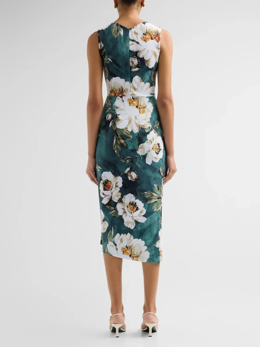 Chiara Boni La Petite Robe Women's Wang Floral Draped Sheath Midi Dress | Thumbnail 3 Chiara Boni La Petite Robe Women's Wang Floral Draped Sheath Midi Dress | Thumbnail 3