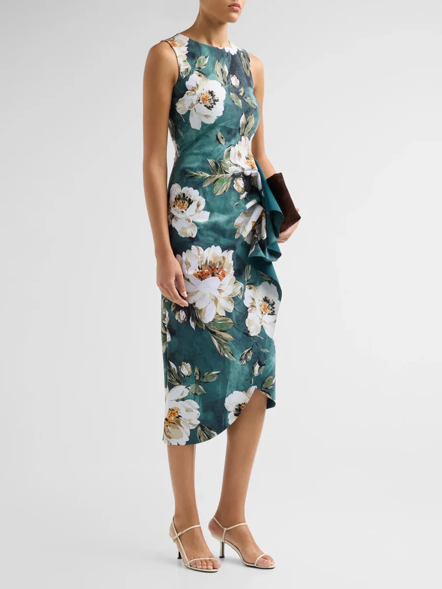 Chiara Boni La Petite Robe Women's Wang Floral Draped Sheath Midi Dress | Thumbnail 4 Chiara Boni La Petite Robe Women's Wang Floral Draped Sheath Midi Dress | Thumbnail 4