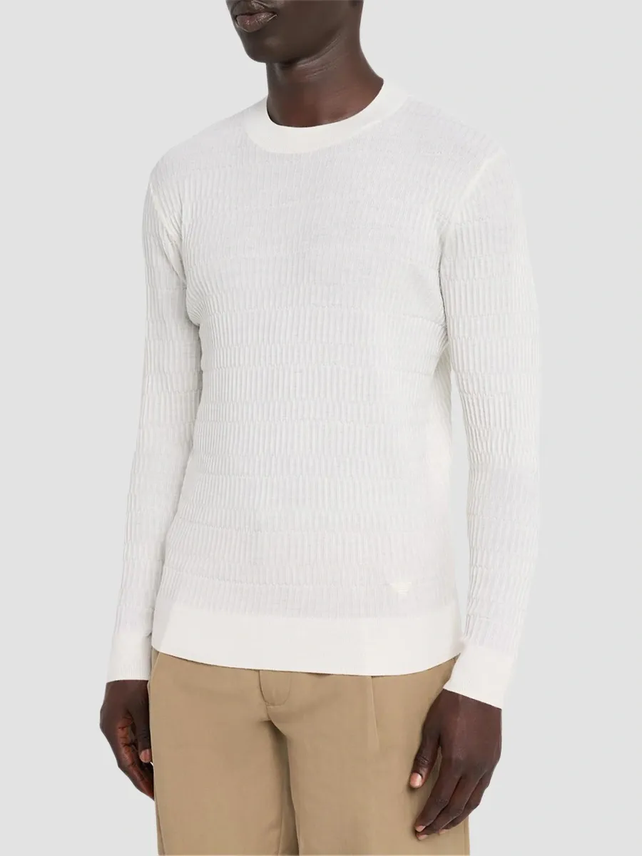 Emporio Armani Men's Wool Bar-Stitch Crewneck Sweater | Thumbnail 4 Emporio Armani Men's Wool Bar-Stitch Crewneck Sweater | Thumbnail 4