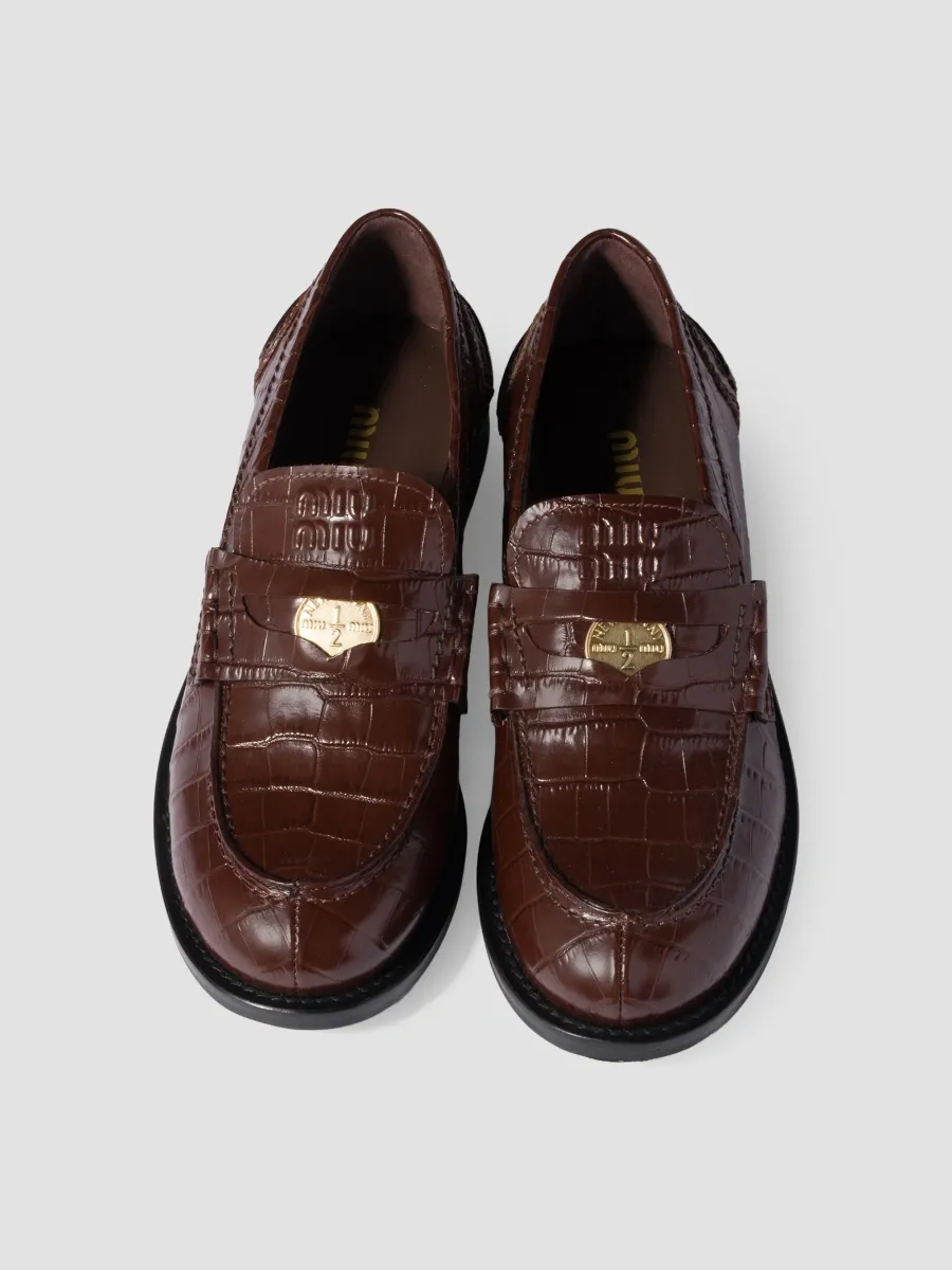 Miu Miu Women's Croco-Print Leather Penny Loafers | Thumbnail 2
