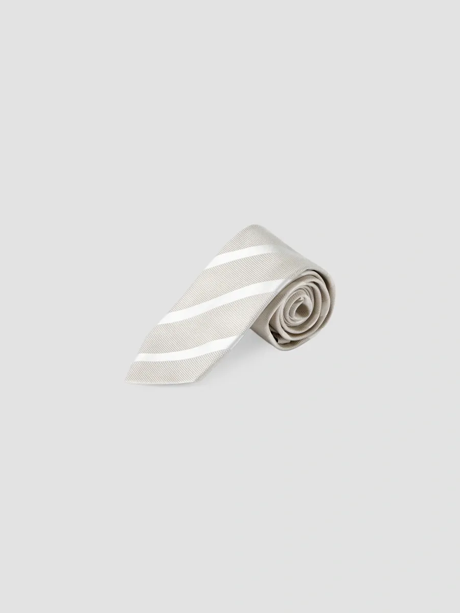 Brunello Cucinelli Men's Silk Diagonal Tie with Regimental Stripe - Panama | Thumbnail 2