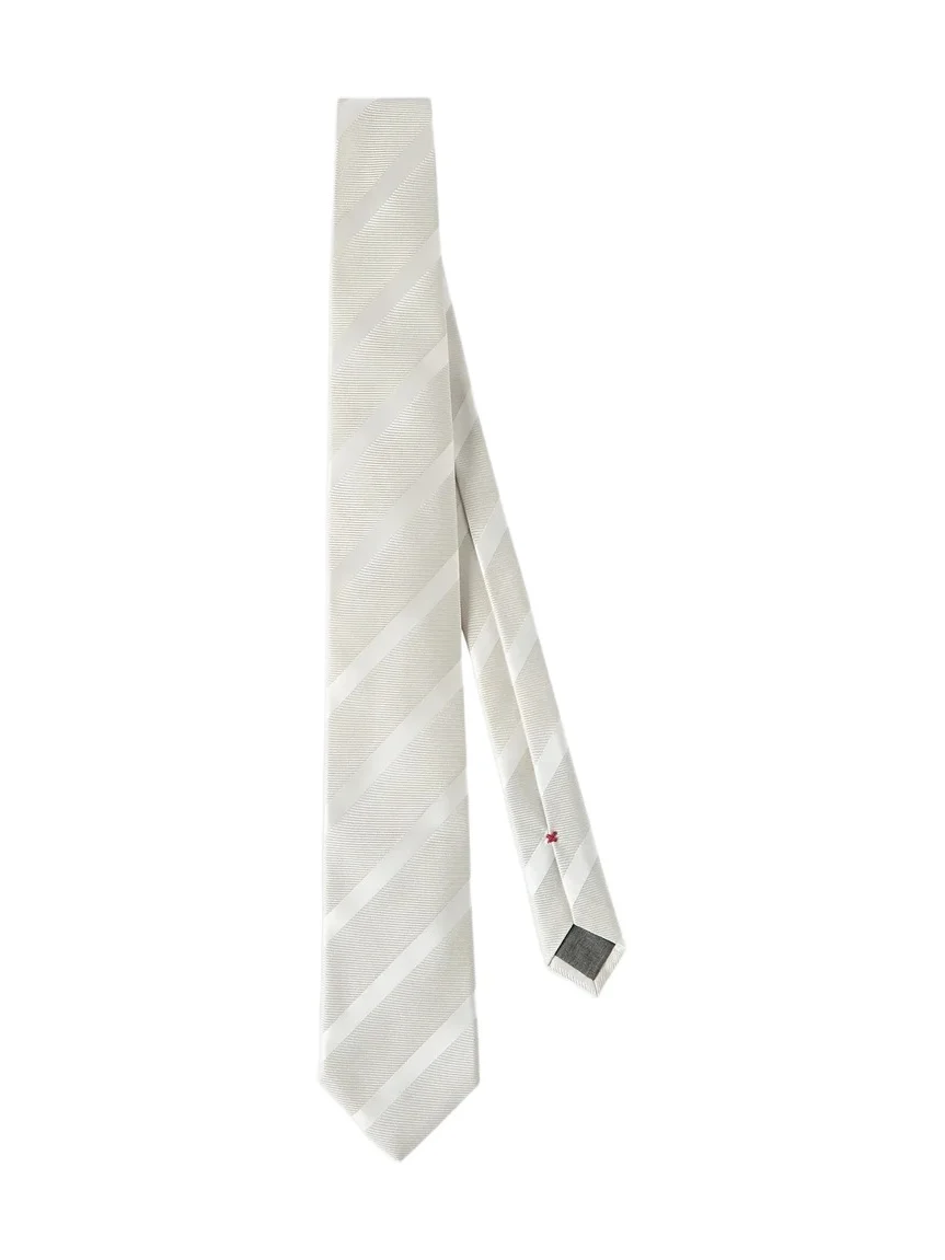 Brunello Cucinelli Men's Silk Diagonal Tie with Regimental Stripe - Panama