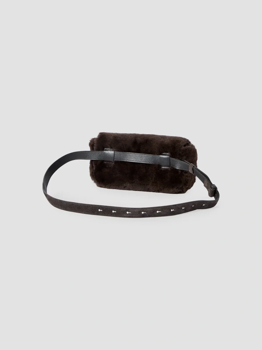 Brunello Cucinelli Women's Explorer Small Belted Bag in Shearling with Precious Chain - Brown | Thumbnail 3 Brunello Cucinelli Women's Explorer Small Belted Bag in Shearling with Precious Chain - Brown | Thumbnail 3