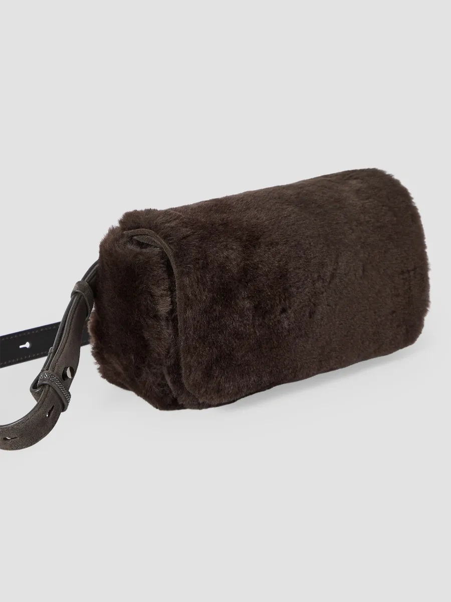 Brunello Cucinelli Women's Explorer Small Belted Bag in Shearling with Precious Chain - Brown | Thumbnail 4 Brunello Cucinelli Women's Explorer Small Belted Bag in Shearling with Precious Chain - Brown | Thumbnail 4