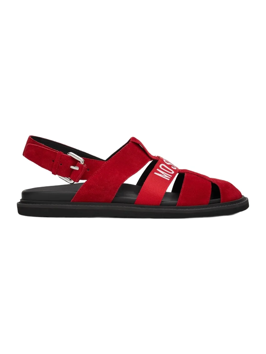 MOSCHINO Men's Logo Leather Buckle Sandals