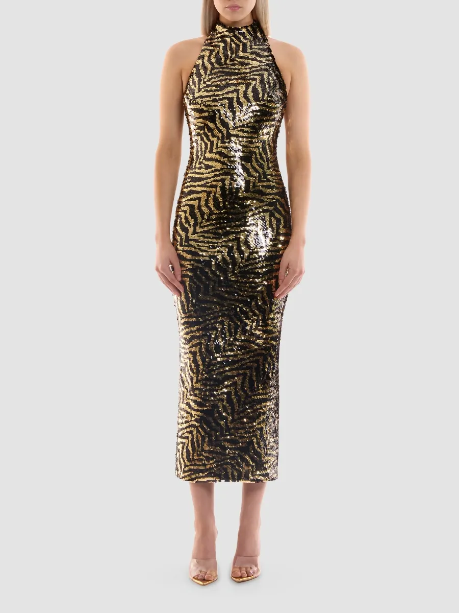 Zhivago Women's The Elsewhere Zebra Sequin Halter Midi Dress | Thumbnail 2 Zhivago Women's The Elsewhere Zebra Sequin Halter Midi Dress | Thumbnail 2