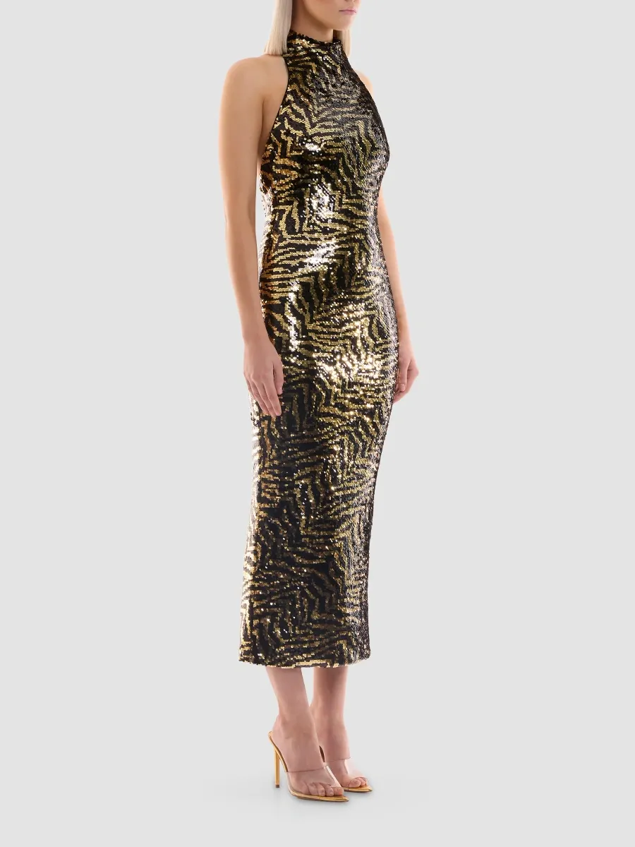 Zhivago Women's The Elsewhere Zebra Sequin Halter Midi Dress | Thumbnail 3 Zhivago Women's The Elsewhere Zebra Sequin Halter Midi Dress | Thumbnail 3