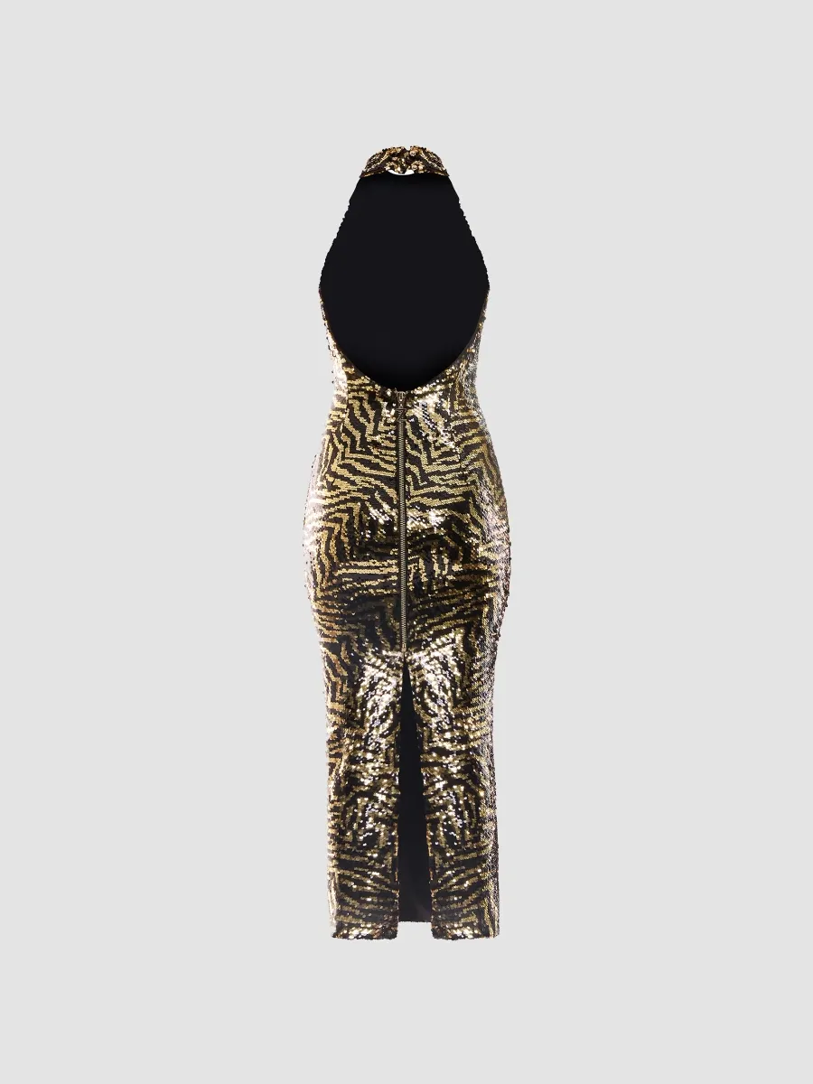 Zhivago Women's The Elsewhere Zebra Sequin Halter Midi Dress | Thumbnail 5 Zhivago Women's The Elsewhere Zebra Sequin Halter Midi Dress | Thumbnail 5