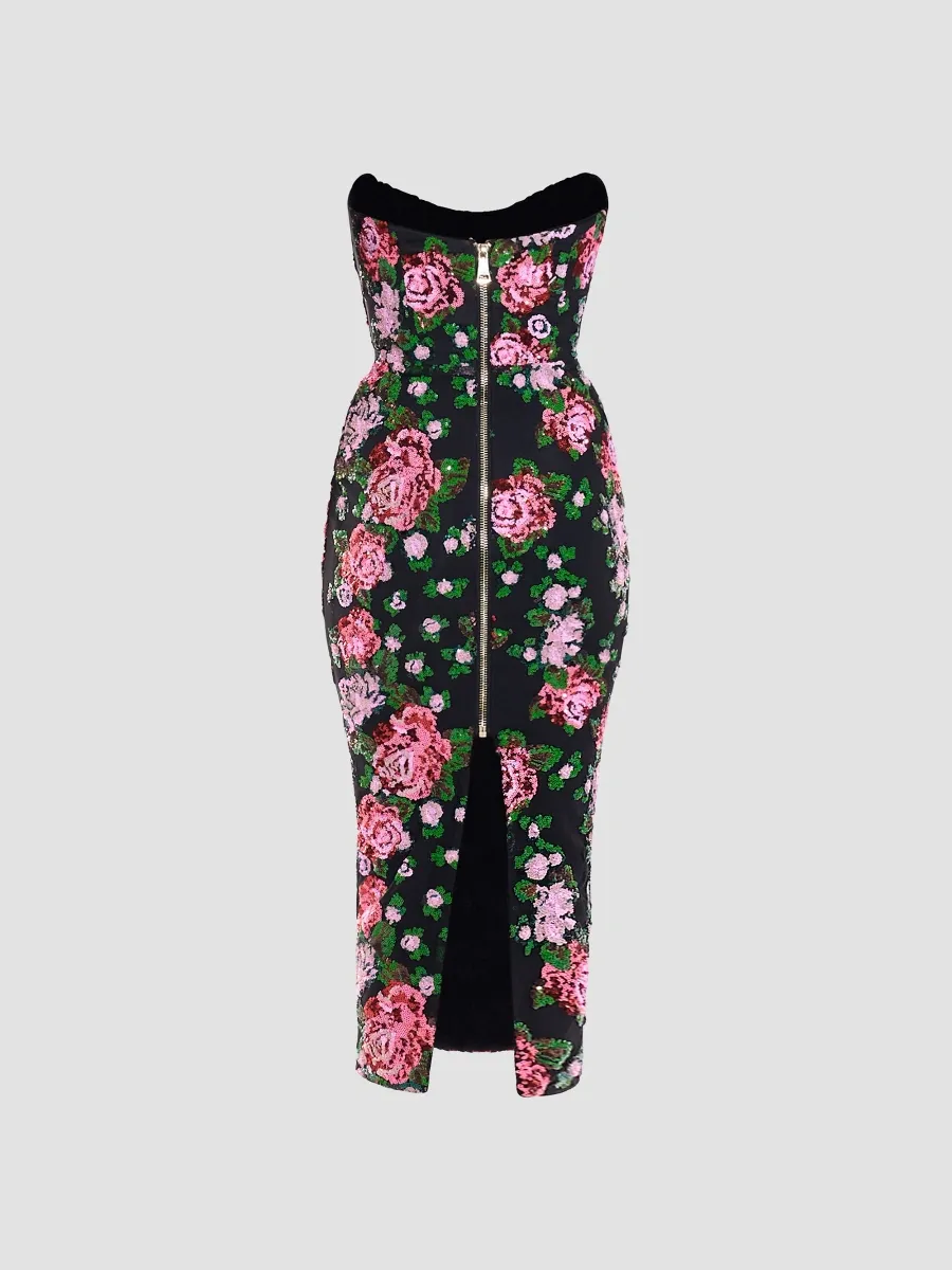 Zhivago Women's Leonia Floral Embellished Strapless Midi Dress | Thumbnail 5