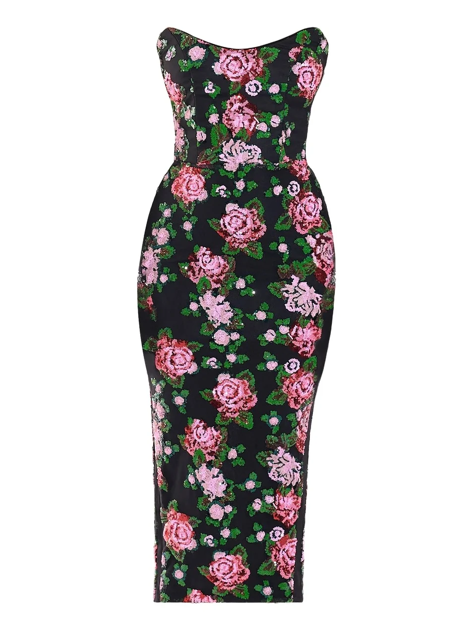 Women's Leonia Floral Embellished Strapless Midi Dress Women's Leonia Floral Embellished Strapless Midi Dress