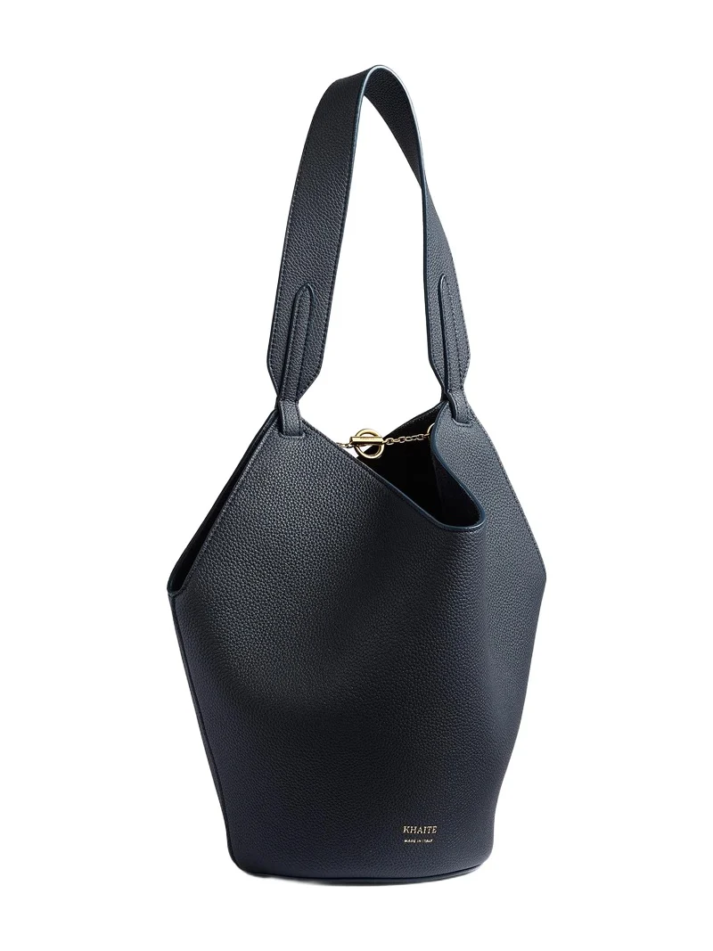 Khaite Mini Lotus Tote In Midnight Navy Pebbled Leather