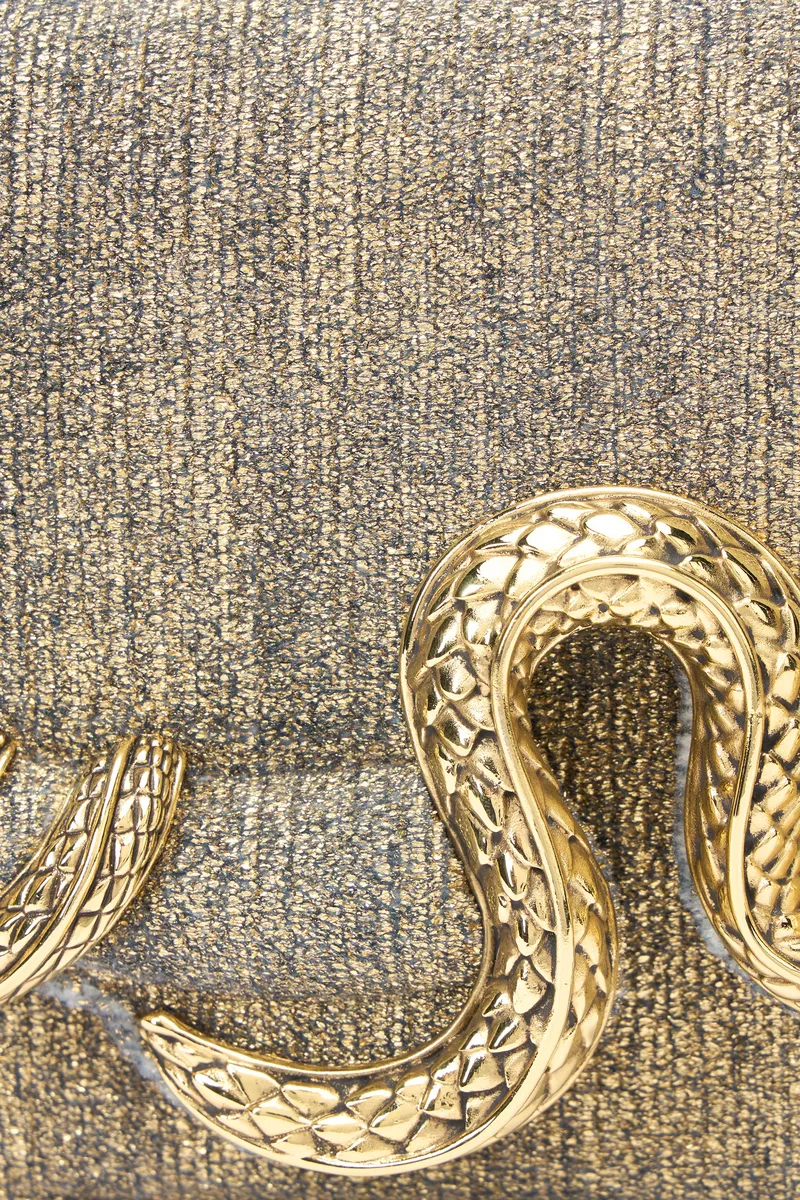 Roberto Cavalli Golden Brushed-Effect Bag with Snake Motif | Thumbnail 5