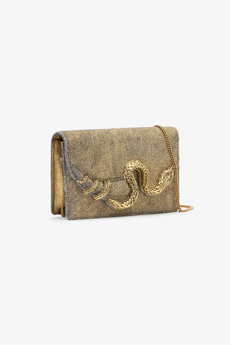 Roberto Cavalli Golden Brushed-Effect Bag with Snake Motif | Thumbnail 6