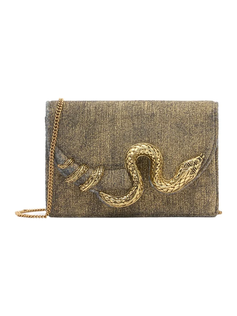 Roberto Cavalli Golden Brushed-Effect Bag with Snake Motif
