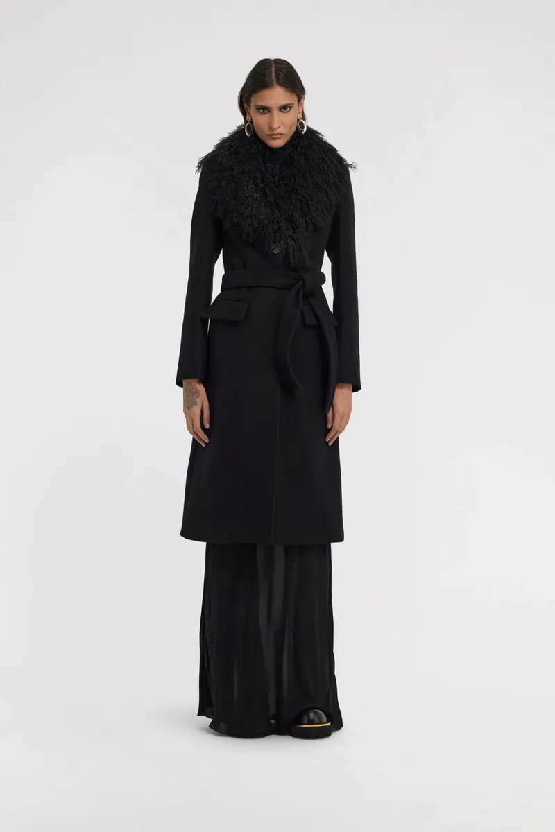 Roberto Cavalli Black Virgin Wool Coat With Fur Collar | Thumbnail 2 Roberto Cavalli Black Virgin Wool Coat With Fur Collar | Thumbnail 2