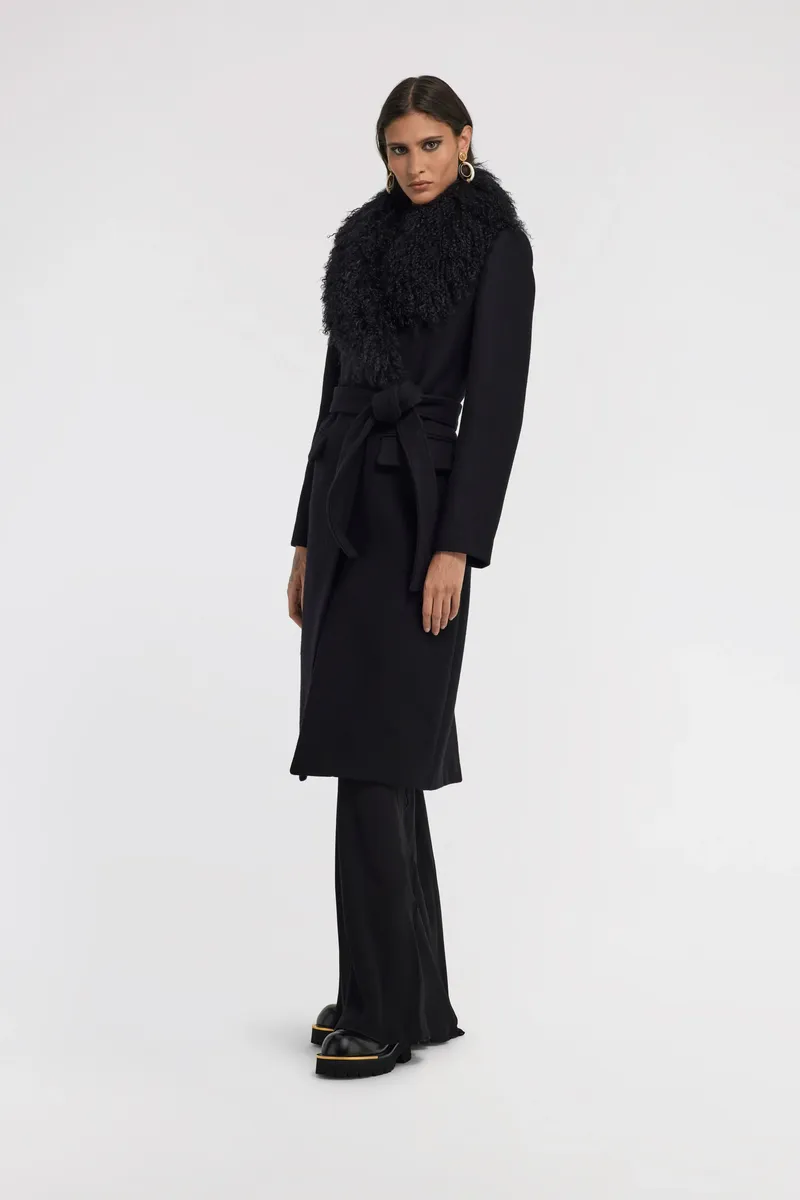 Roberto Cavalli Black Virgin Wool Coat With Fur Collar | Thumbnail 4 Roberto Cavalli Black Virgin Wool Coat With Fur Collar | Thumbnail 4