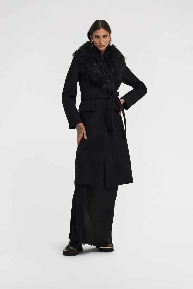 Roberto Cavalli Black Virgin Wool Coat With Fur Collar | Thumbnail 5 Roberto Cavalli Black Virgin Wool Coat With Fur Collar | Thumbnail 5