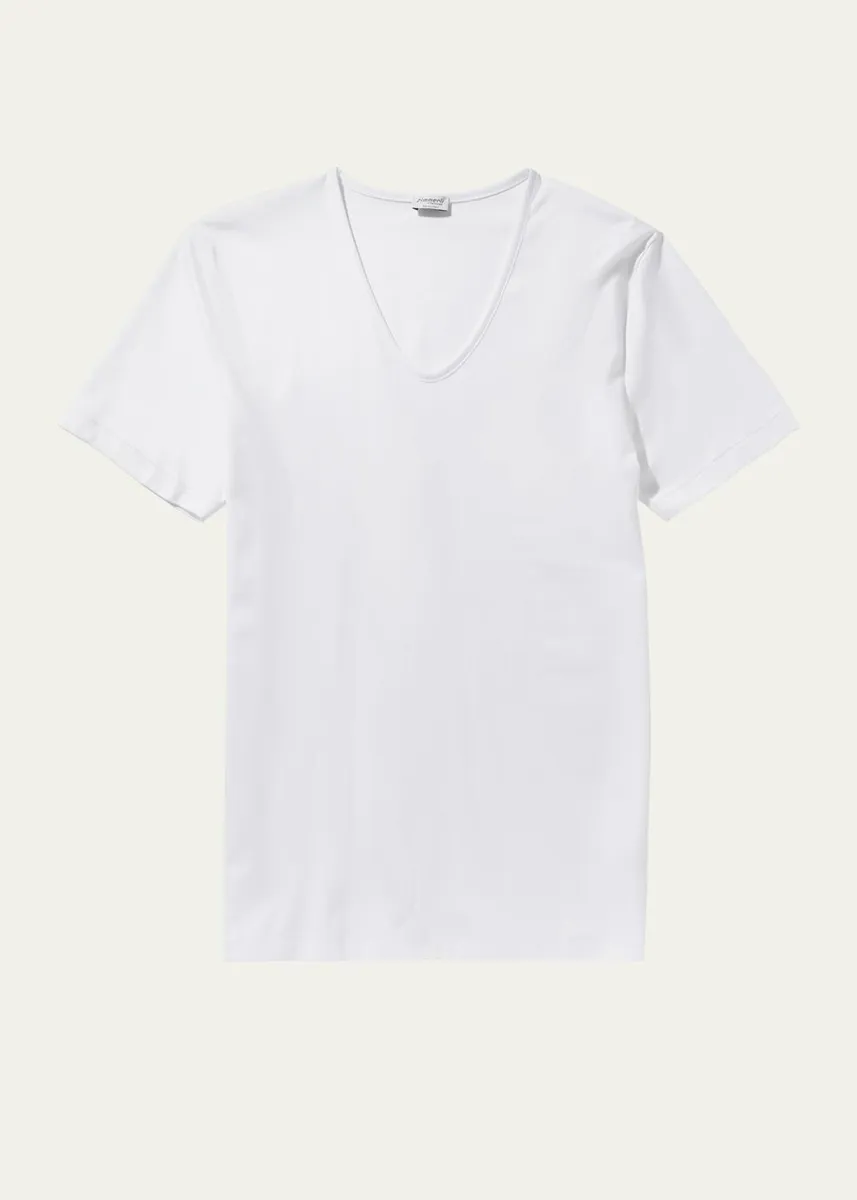 Zimmerli Men's Sea Island V-Neck Cotton T-Shirt | Thumbnail 2
