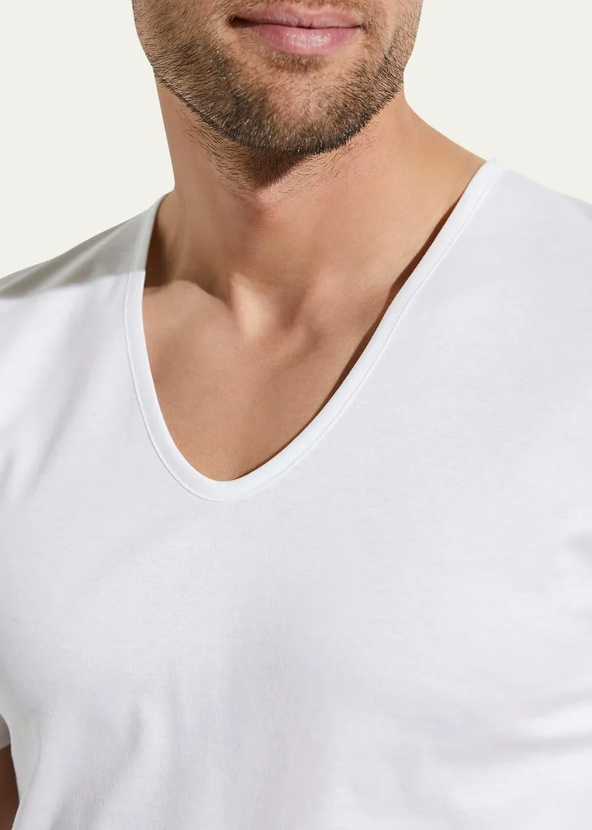 Zimmerli Men's Sea Island V-Neck Cotton T-Shirt | Thumbnail 3