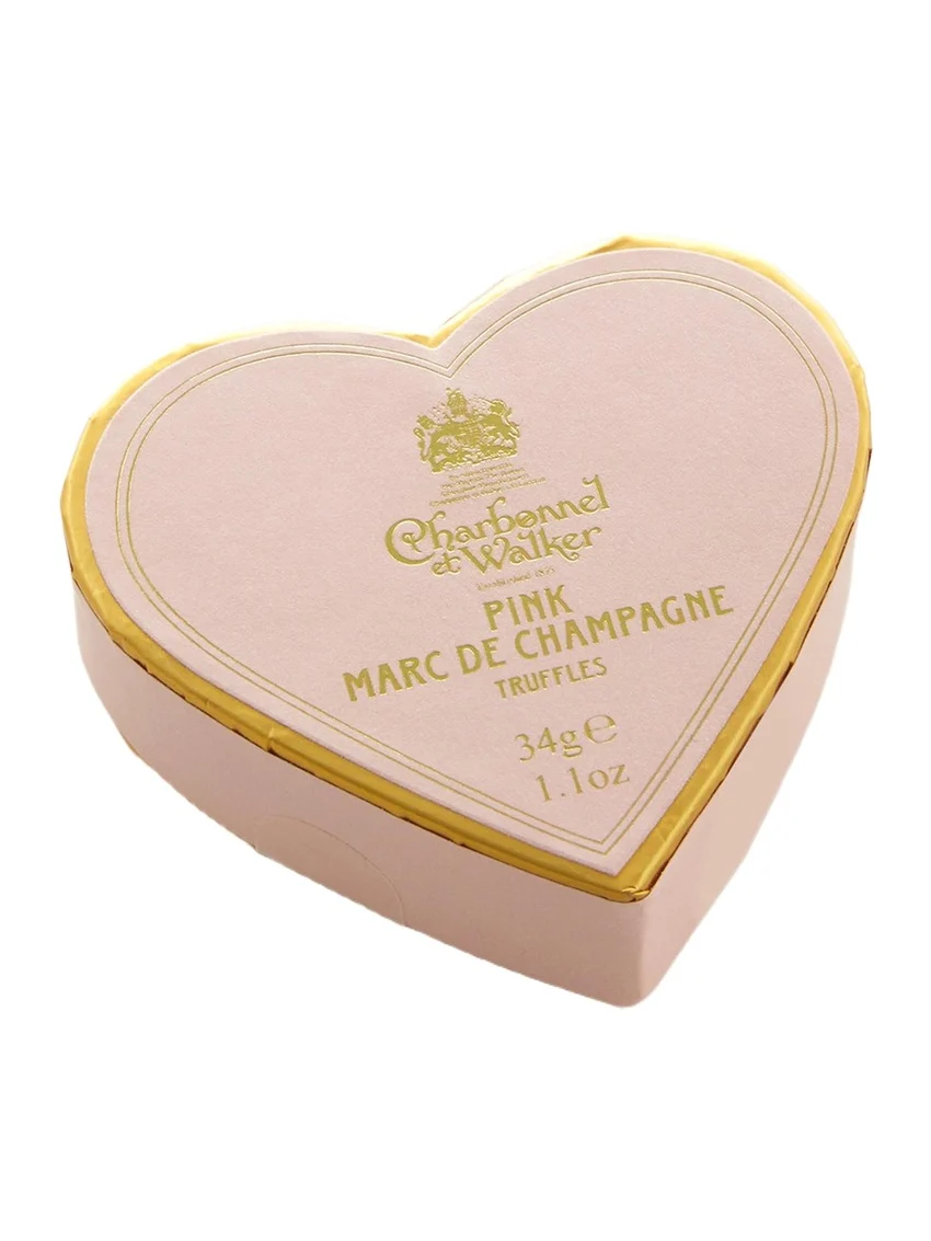 Charbonnel Et Walker Pink Marc de Champagne Truffles in Heart Box