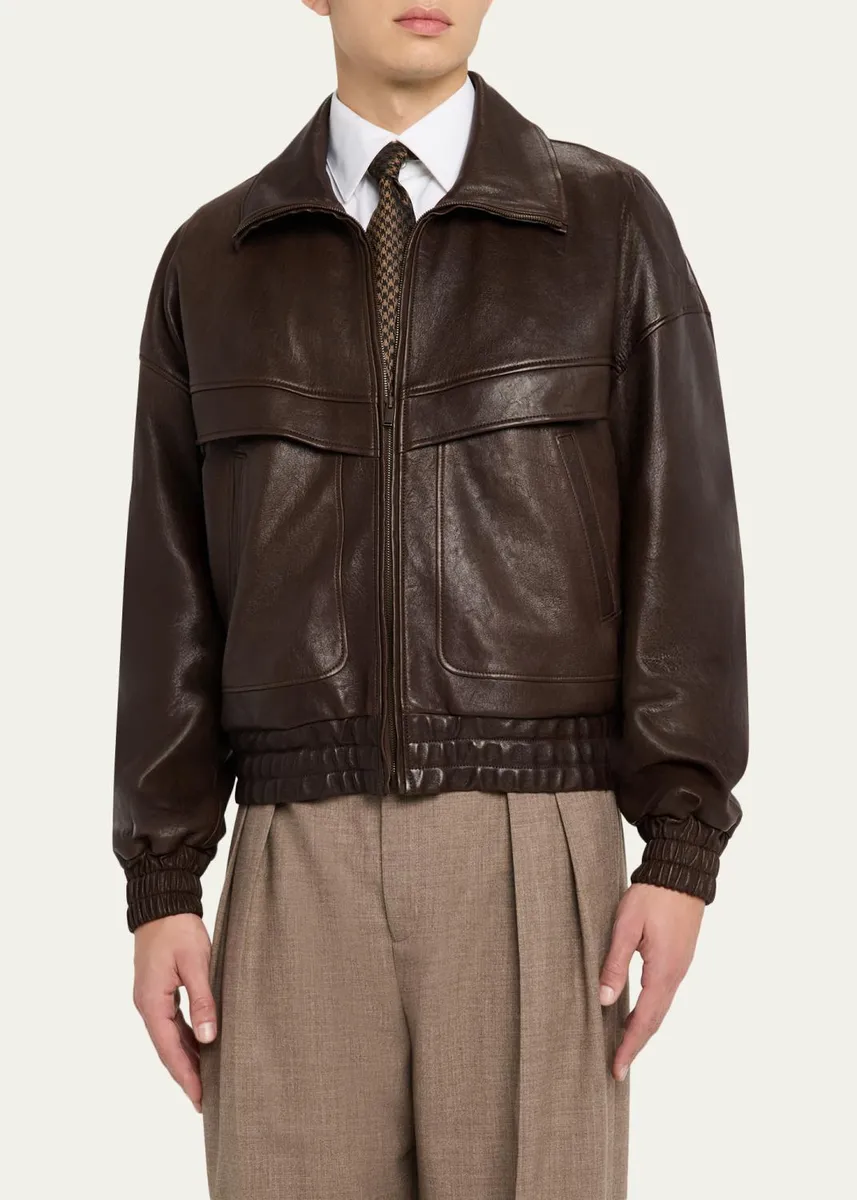 Saint Laurent Men's Leather Blouson Jacket | Thumbnail 4
