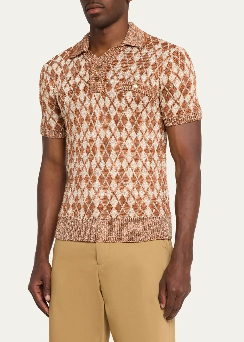 AMIRI Men's Argyle Short-Sleeve Polo Sweater | Thumbnail 4 AMIRI Men's Argyle Short-Sleeve Polo Sweater | Thumbnail 4