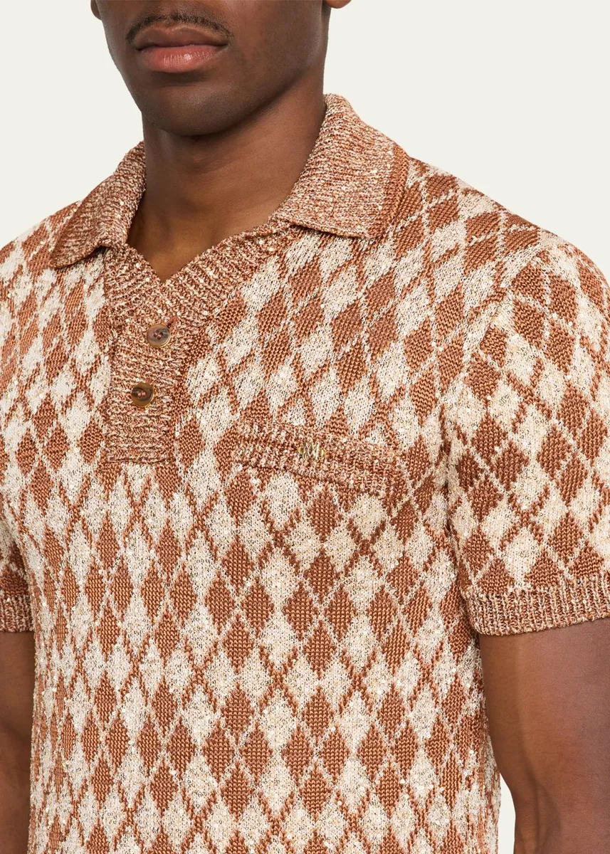 AMIRI Men's Argyle Short-Sleeve Polo Sweater | Thumbnail 5 AMIRI Men's Argyle Short-Sleeve Polo Sweater | Thumbnail 5