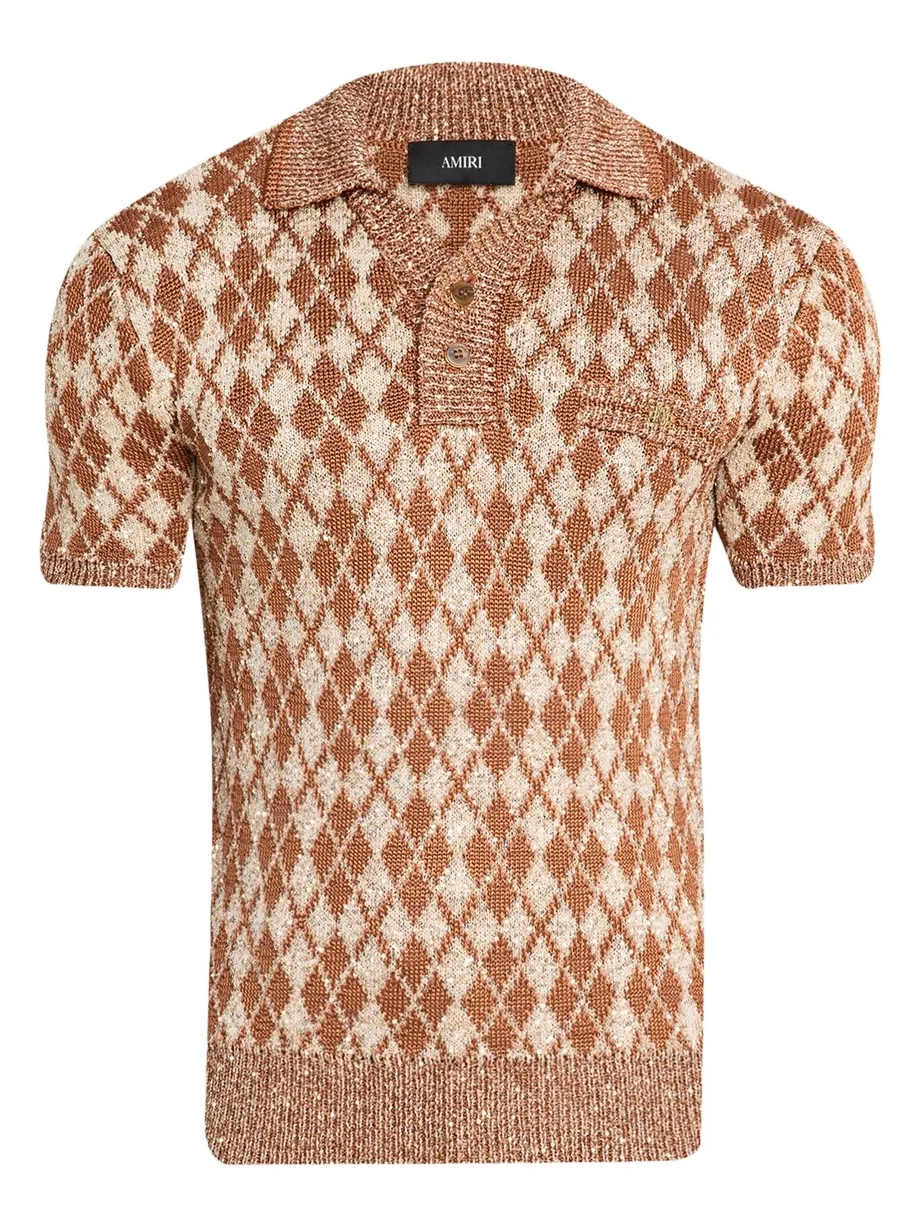 AMIRI Men's Argyle Short-Sleeve Polo Sweater