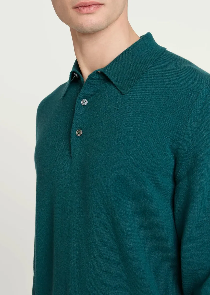 Kiton Men's Cashmere Long-Sleeve Knit Polo Shirt | Thumbnail 5 Kiton Men's Cashmere Long-Sleeve Knit Polo Shirt | Thumbnail 5