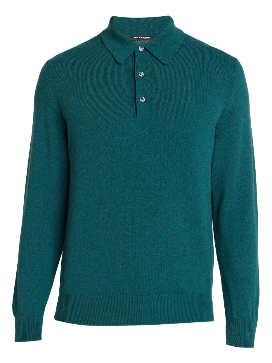 Kiton Men's Cashmere Long-Sleeve Knit Polo Shirt