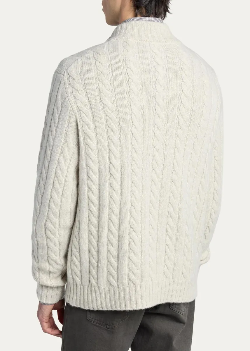 Kiton Men's Cashmere Cable Knit Half-Zip Sweater | Thumbnail 3 Kiton Men's Cashmere Cable Knit Half-Zip Sweater | Thumbnail 3