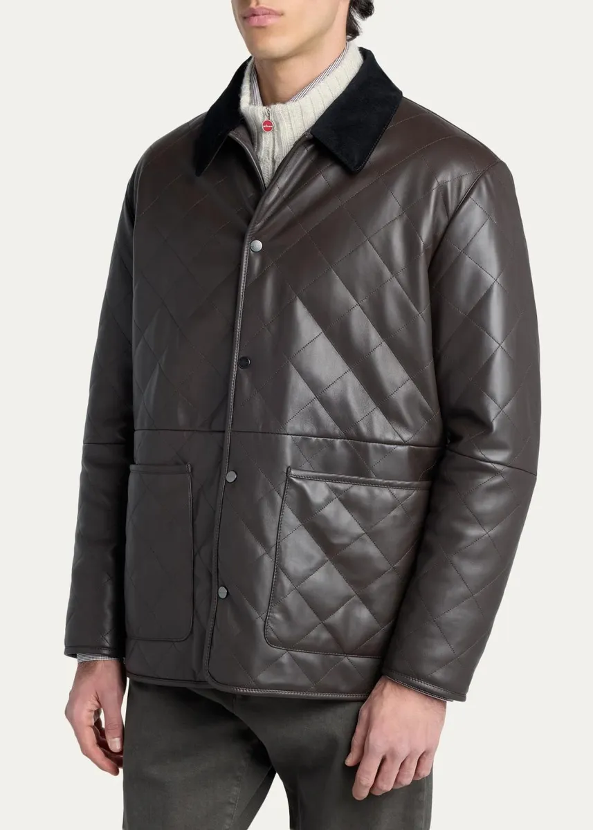Kiton Men's Corduroy-Collar Quilted Leather Jacket | Thumbnail 4 Kiton Men's Corduroy-Collar Quilted Leather Jacket | Thumbnail 4
