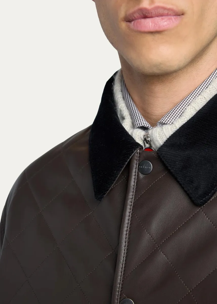 Kiton Men's Corduroy-Collar Quilted Leather Jacket | Thumbnail 5 Kiton Men's Corduroy-Collar Quilted Leather Jacket | Thumbnail 5