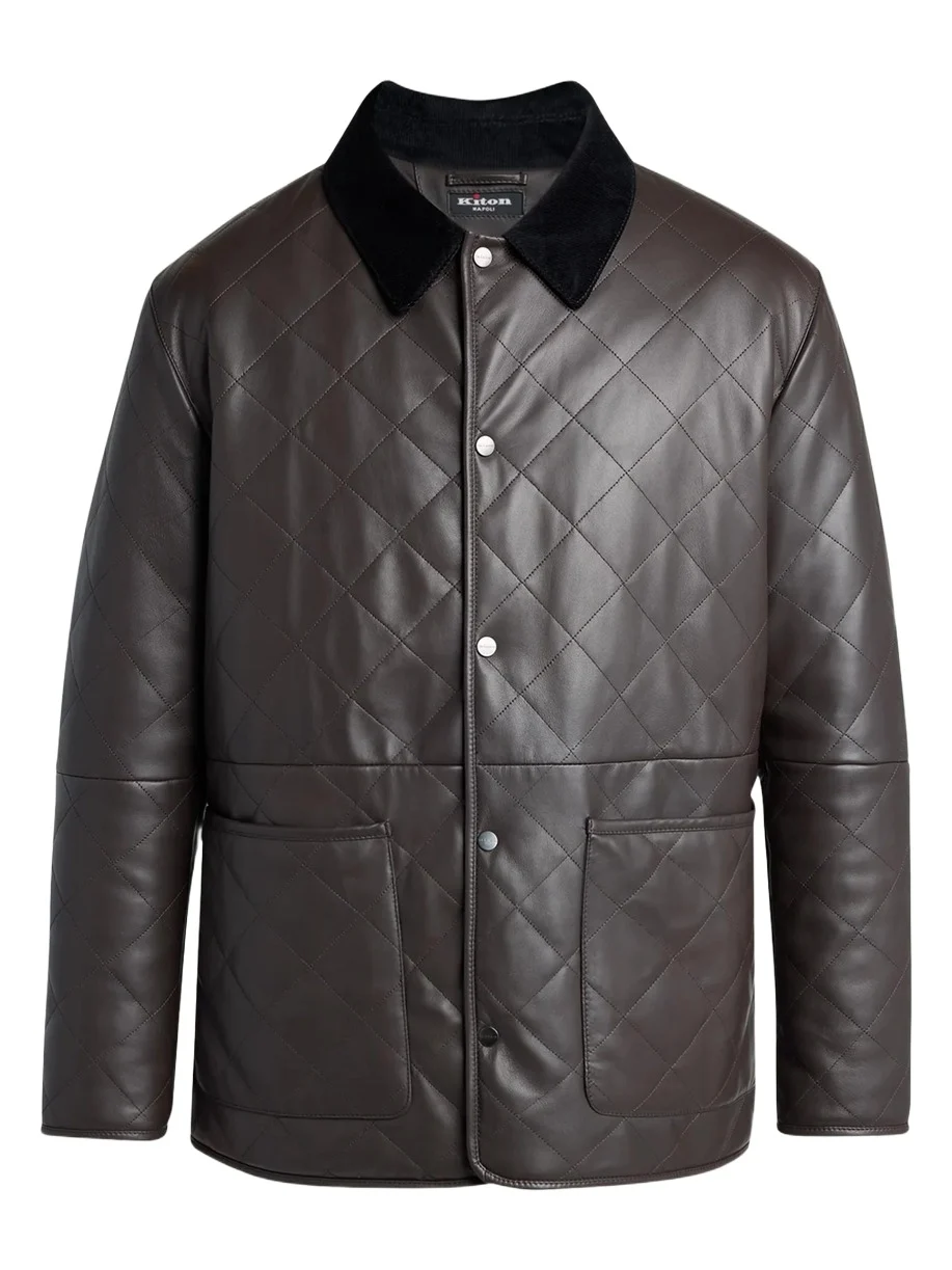 Kiton Men's Corduroy-Collar Quilted Leather Jacket