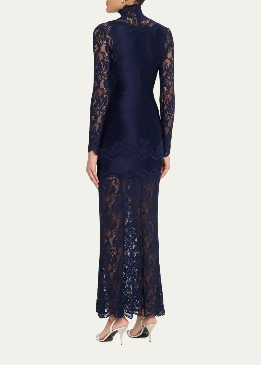 Rabanne Long-Sleeve Stretch Lace Jersey Maxi Dress | Thumbnail 3