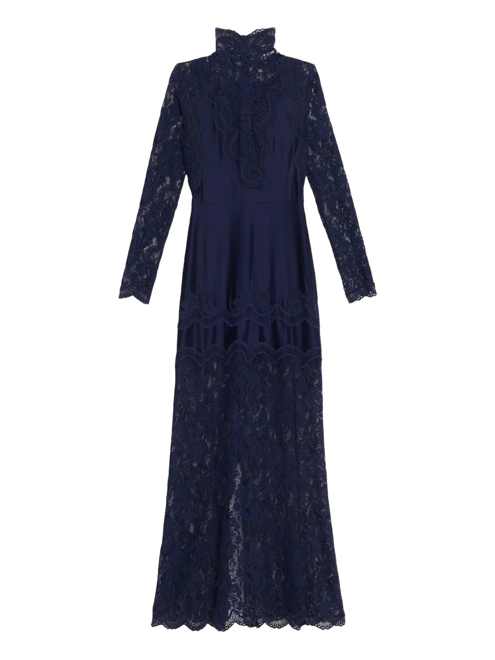 Long-Sleeve Stretch Lace Jersey Maxi Dress