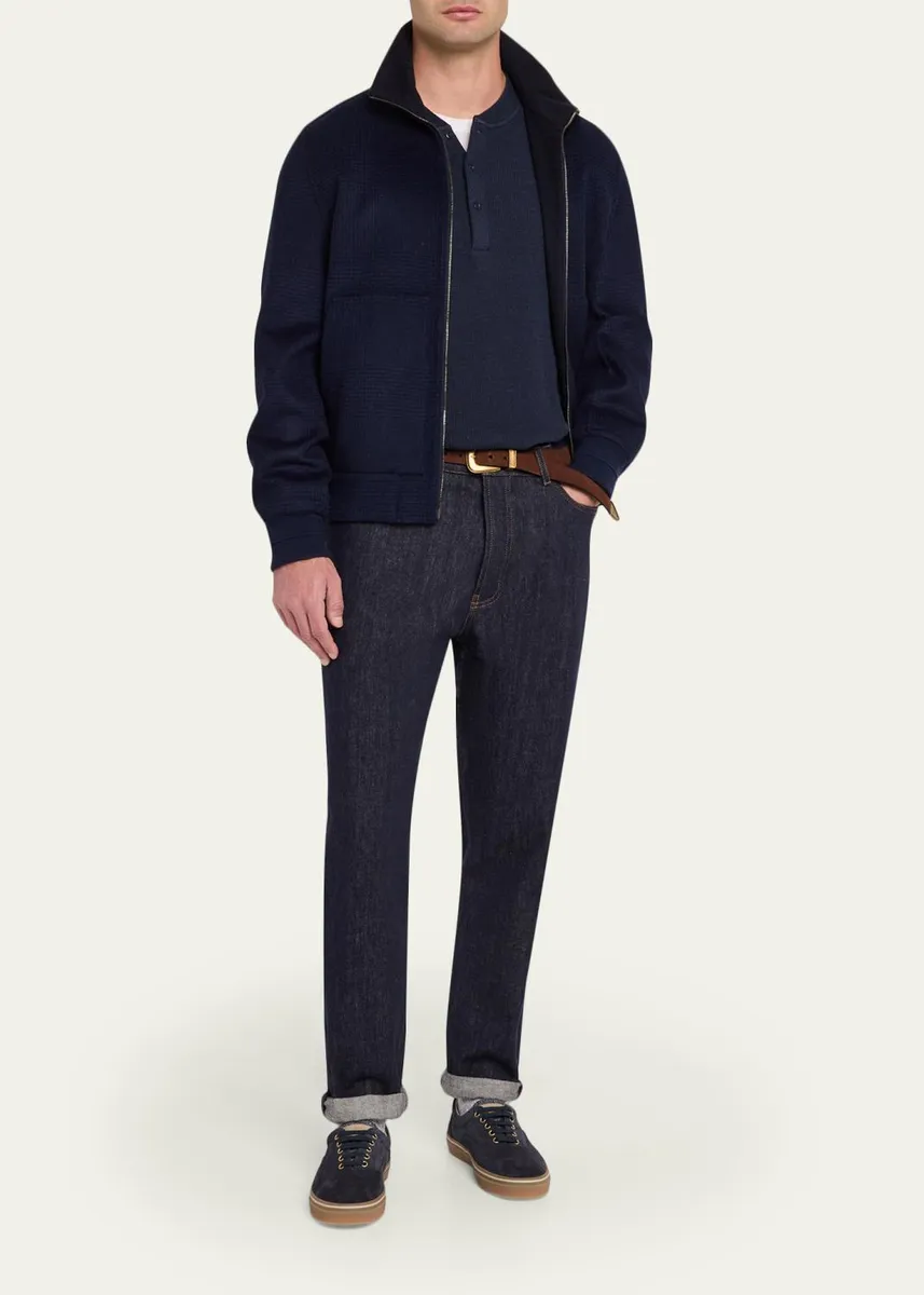 Brunello Cucinelli Men's Cashmere and Cotton Waffle-Knit Long-Sleeve Henley T-Shirt | Thumbnail 2 Brunello Cucinelli Men's Cashmere and Cotton Waffle-Knit Long-Sleeve Henley T-Shirt | Thumbnail 2