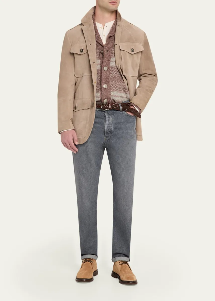 Brunello Cucinelli Men's Cashmere and Cotton Waffle-Knit Long-Sleeve Henley T-Shirt | Thumbnail 5 Brunello Cucinelli Men's Cashmere and Cotton Waffle-Knit Long-Sleeve Henley T-Shirt | Thumbnail 5