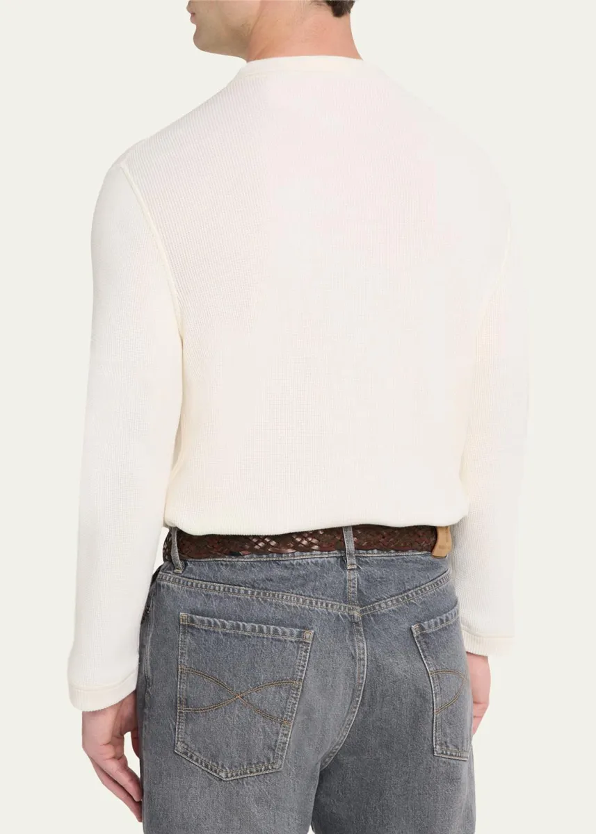 Brunello Cucinelli Men's Cashmere and Cotton Waffle-Knit Long-Sleeve Henley T-Shirt | Thumbnail 6 Brunello Cucinelli Men's Cashmere and Cotton Waffle-Knit Long-Sleeve Henley T-Shirt | Thumbnail 6
