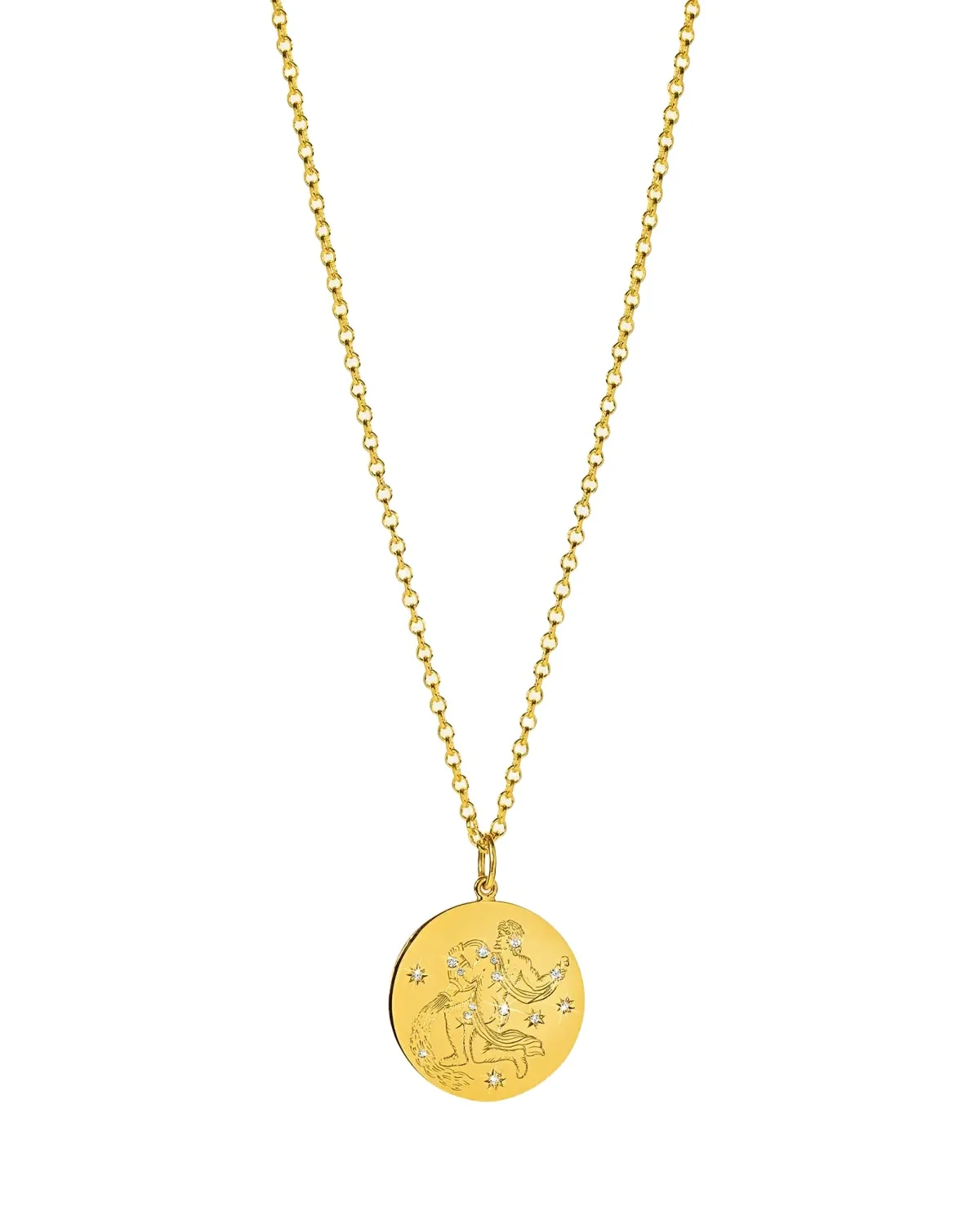 VERDURA 18K Yellow Gold Diamond Zodiac Necklace, Aquarius