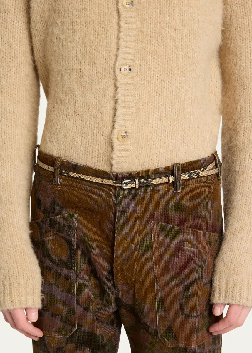 Dries Van Noten Men's Python-Printed Leather Skinny Belt | Thumbnail 2 Dries Van Noten Men's Python-Printed Leather Skinny Belt | Thumbnail 2